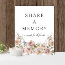 Memorial Memory Table Sign with Flowers for a Celebration of Life